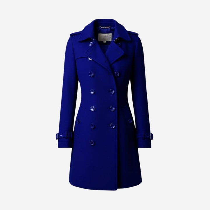 Eglantine Double Breasted Wool Blend Trench Coat Longline for Women in Blue
