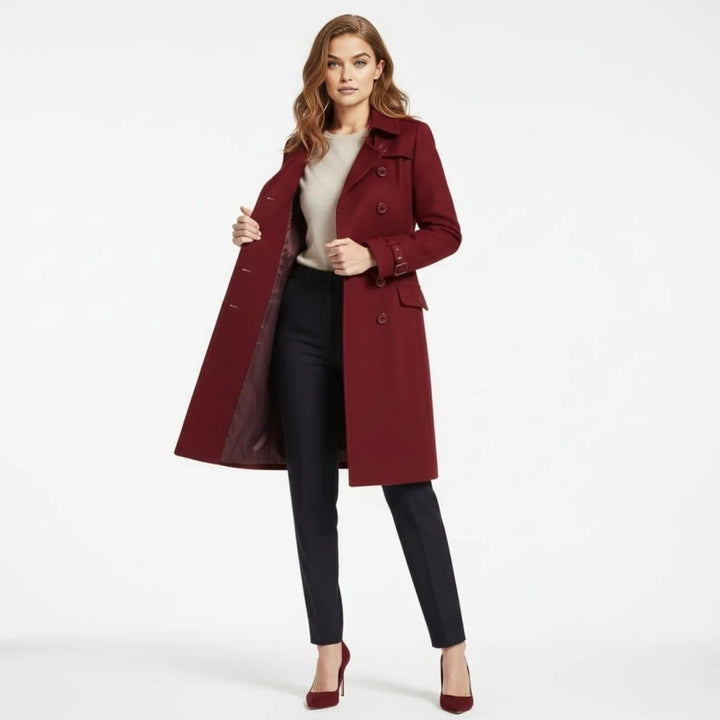 Eglantine Double Breasted Wool Blend Trench Coat Longline for Women, view 11