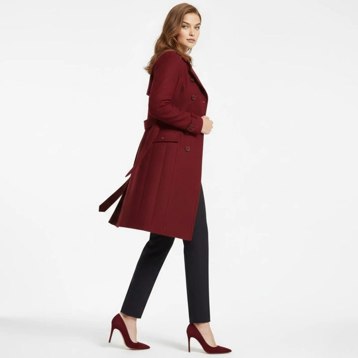 Eglantine Double Breasted Wool Blend Trench Coat Longline for Women, view 12