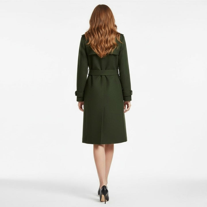Eglantine Double Breasted Wool Blend Trench Coat Longline for Women, view 18