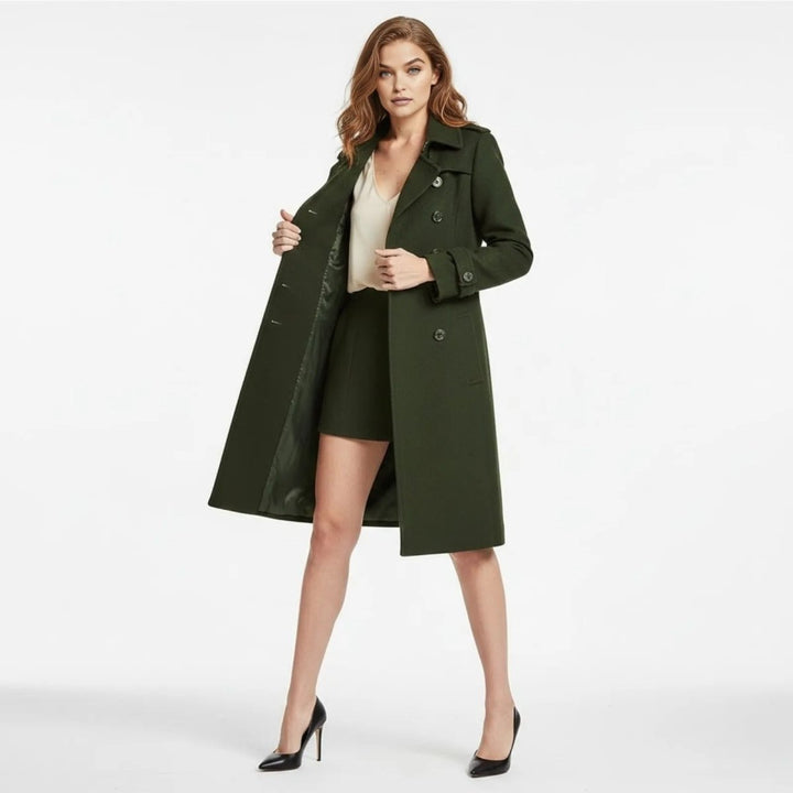 Eglantine Double Breasted Wool Blend Trench Coat Longline for Women, view 16