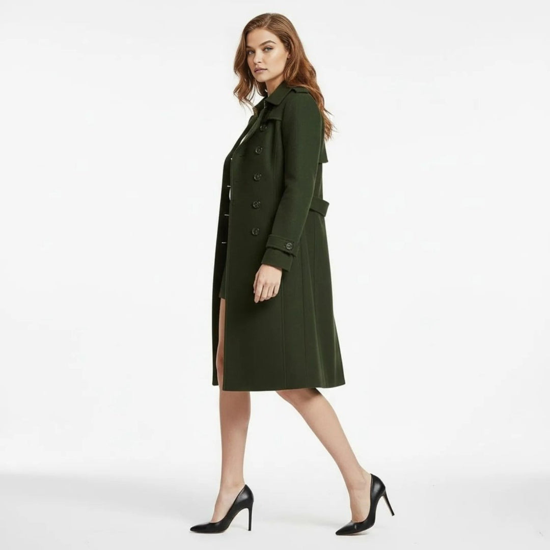 Eglantine Double Breasted Wool Blend Trench Coat Longline for Women, view 17