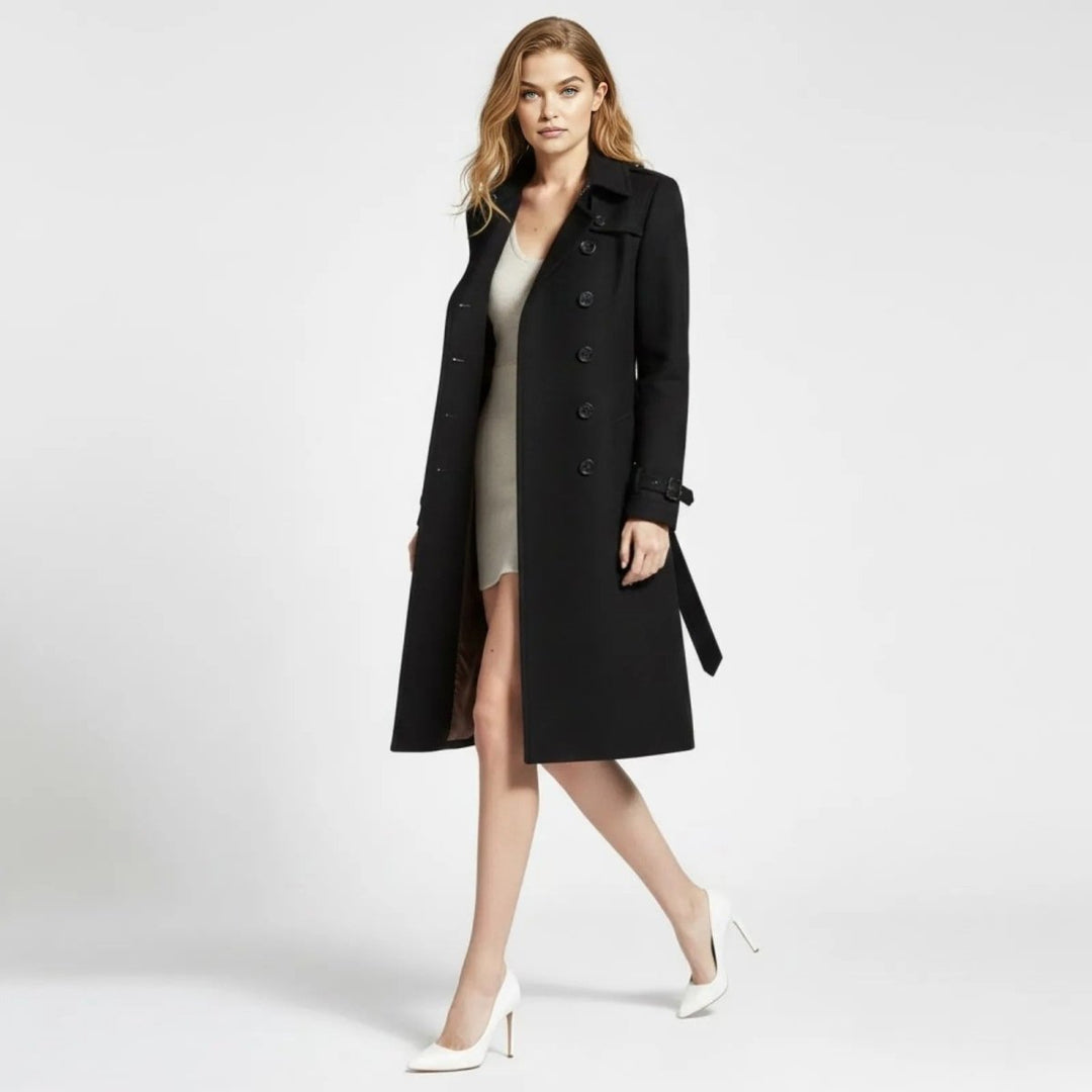 Eglantine Double Breasted Wool Blend Trench Coat Longline for Women, view 7