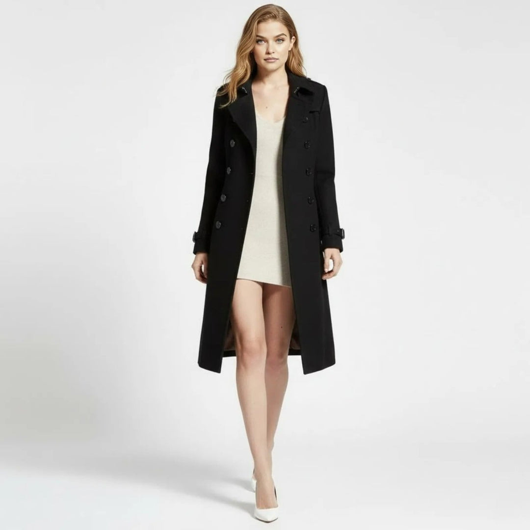 Eglantine Double Breasted Wool Blend Trench Coat Longline for Women, view 6