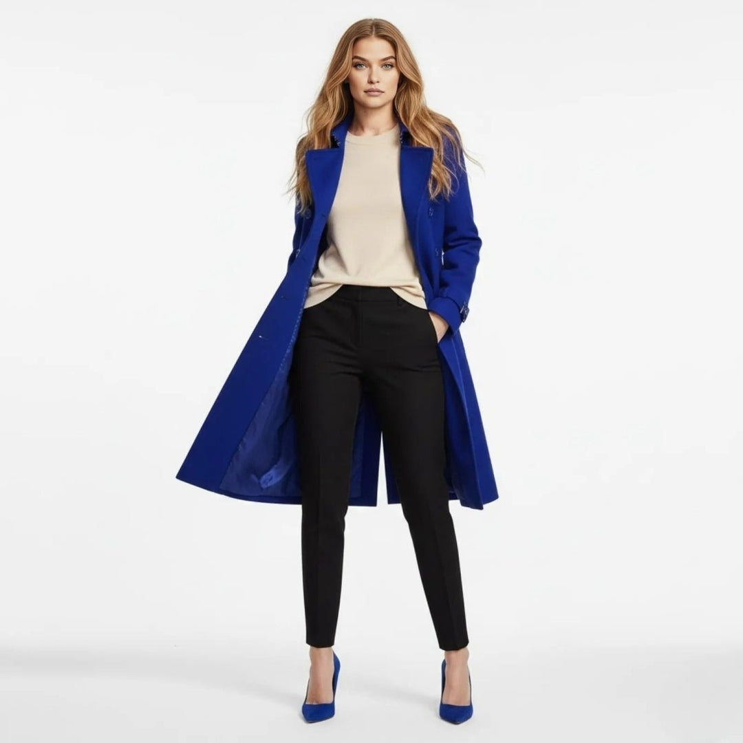 Eglantine Double Breasted Wool Blend Trench Coat Longline for Women, view 1