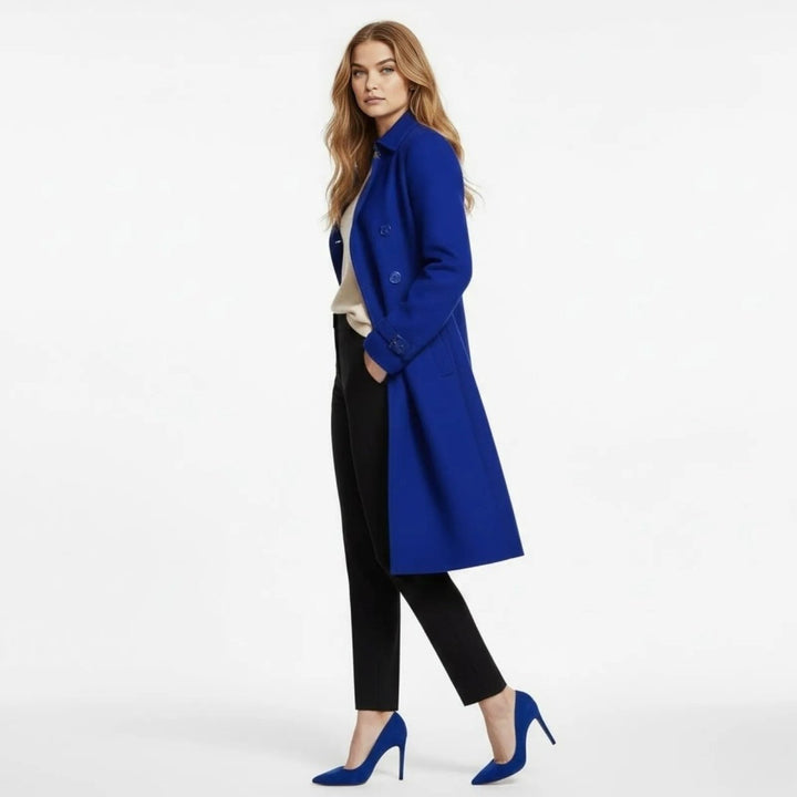 Eglantine Double Breasted Wool Blend Trench Coat Longline for Women, view 2