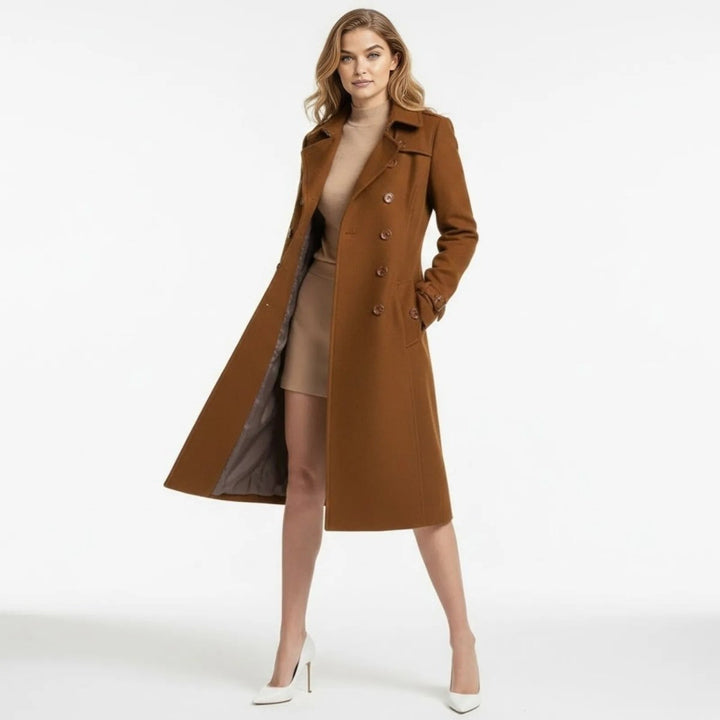 Eglantine Double Breasted Wool Blend Trench Coat Longline for Women, view 21