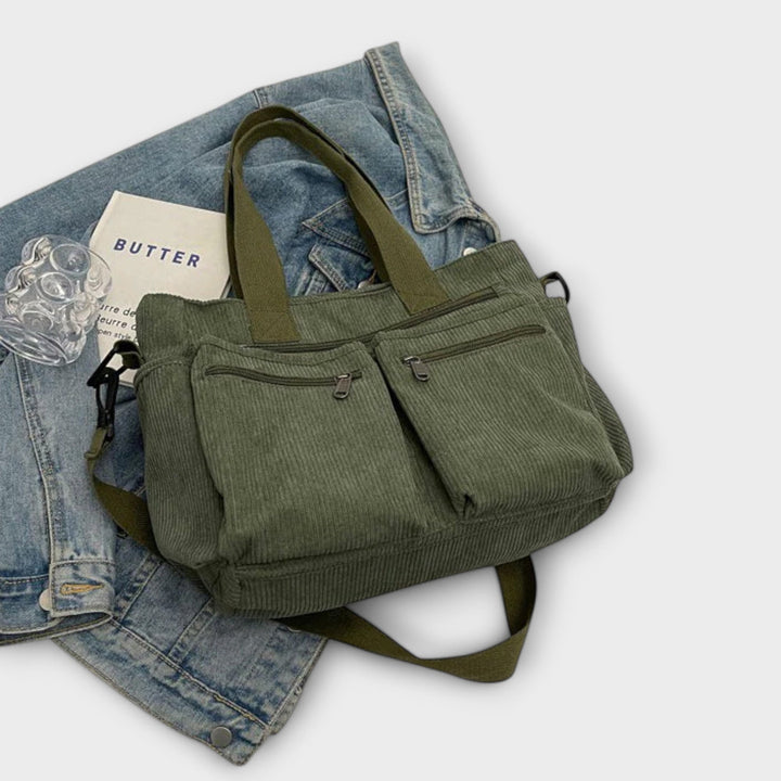 Hermine | Brown Shoulder Tote Bag for Women - worn view
