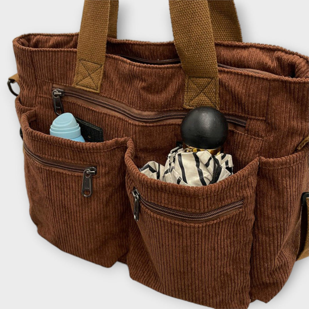 Hermine | Brown Shoulder Tote Bag for Women - angled view