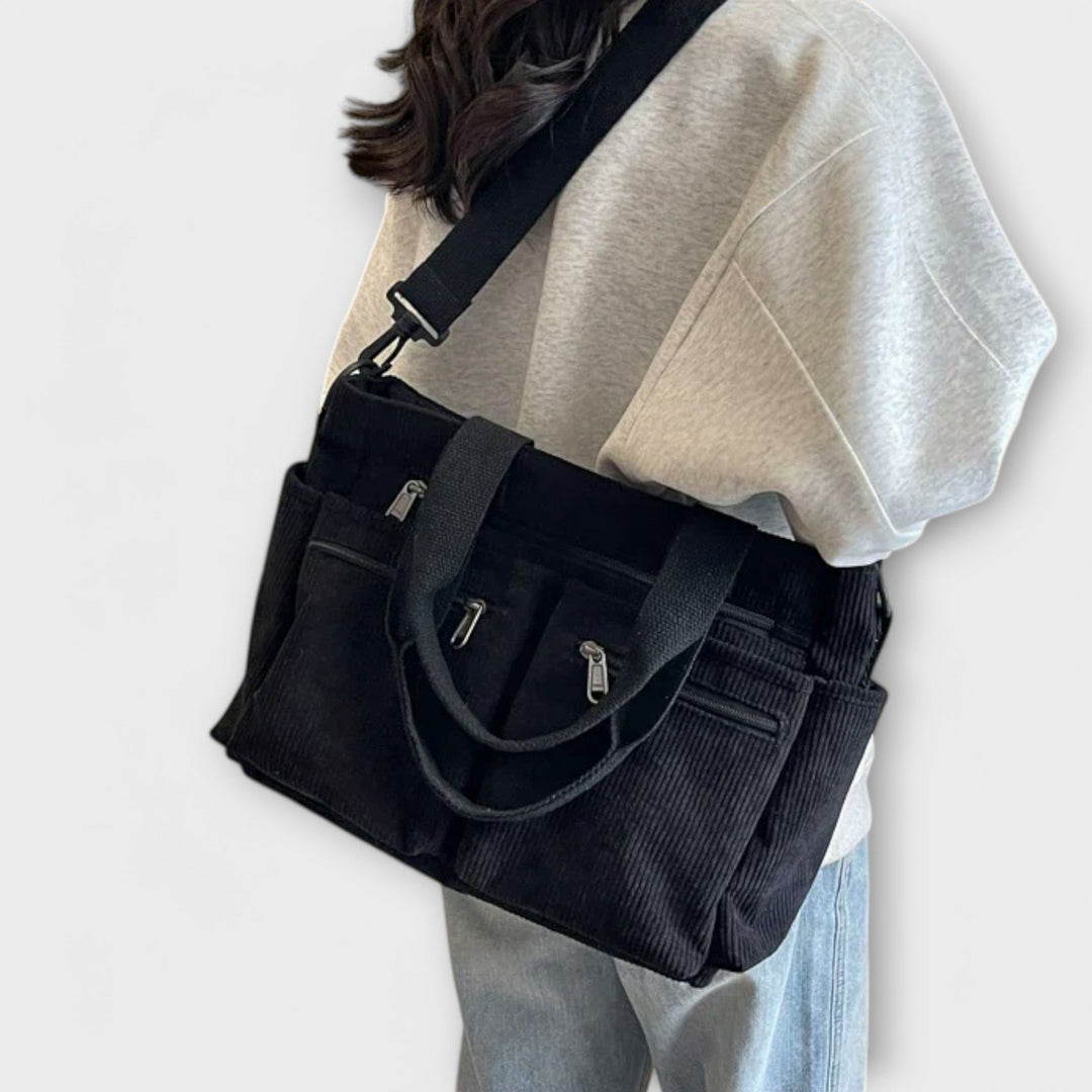 Hermine | Brown Shoulder Tote Bag for Women - close-up
