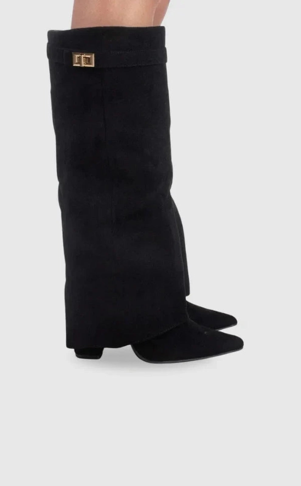 Fold Over Suede Knee High Boots — knee high boots for women in black