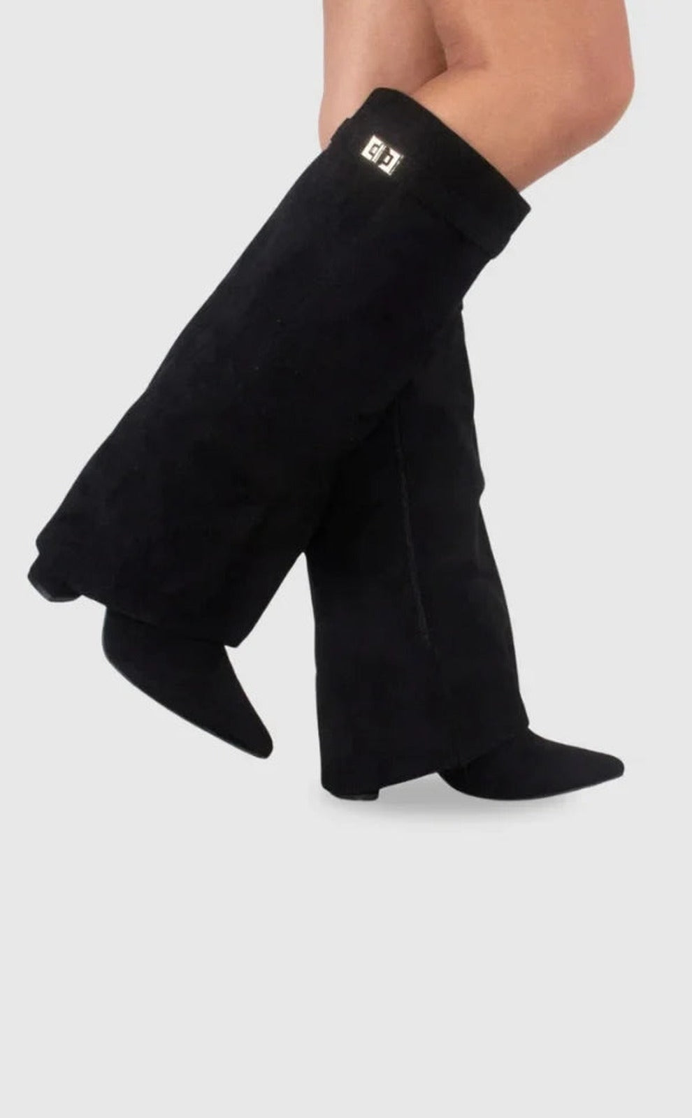 Fold Over Suede Knee High Boots — knee high boots for women in black