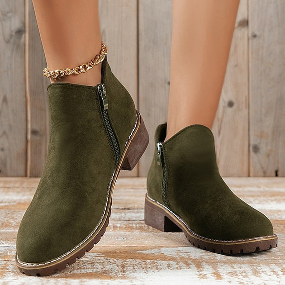 Side Zip Block Heel Ankle Boots — ankle boots for women in green