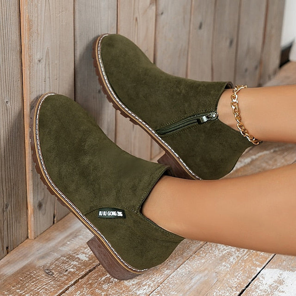 Side Zip Block Heel Ankle Boots — ankle boots for women in green