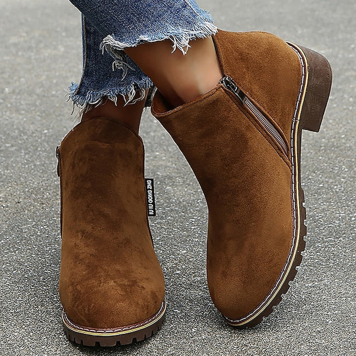 Side Zip Block Heel Ankle Boots — ankle boots for women in green