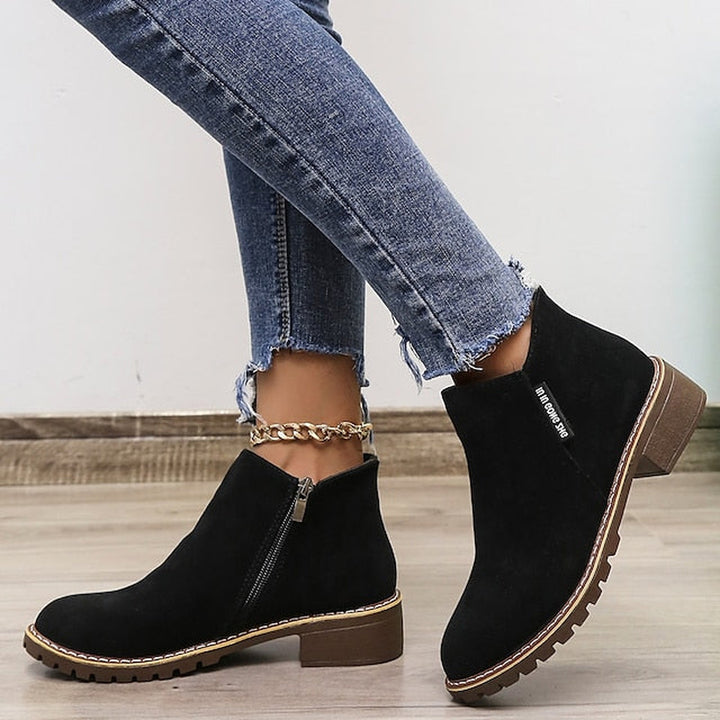 Side Zip Block Heel Ankle Boots — ankle boots for women in green