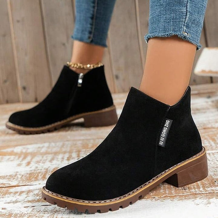 Side Zip Block Heel Ankle Boots — ankle boots for women in green