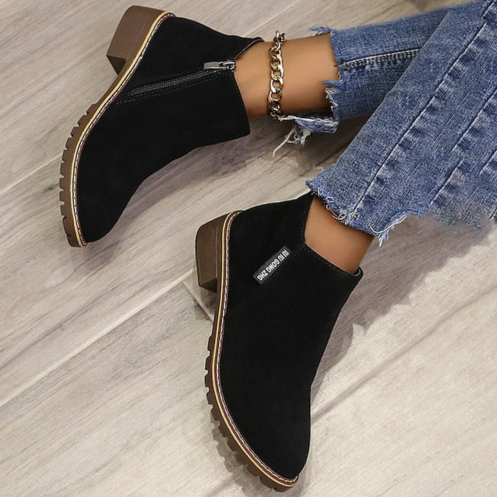 Side Zip Block Heel Ankle Boots — ankle boots for women in green