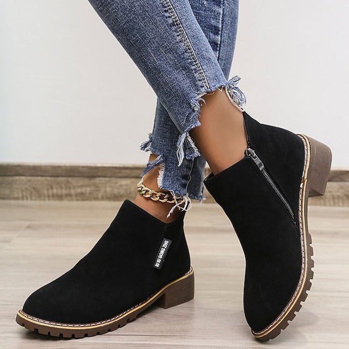 Side Zip Block Heel Ankle Boots — ankle boots for women in green