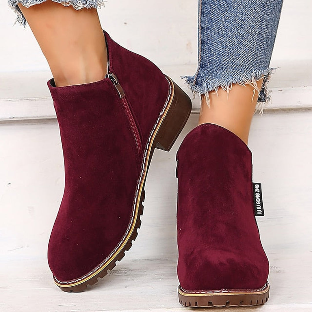 Side Zip Block Heel Ankle Boots — ankle boots for women in green