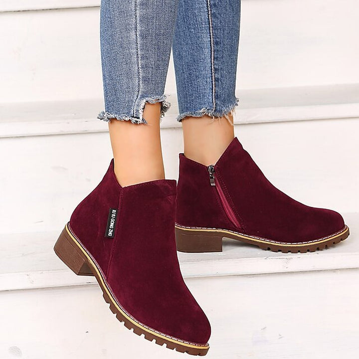 Side Zip Block Heel Ankle Boots — ankle boots for women in green