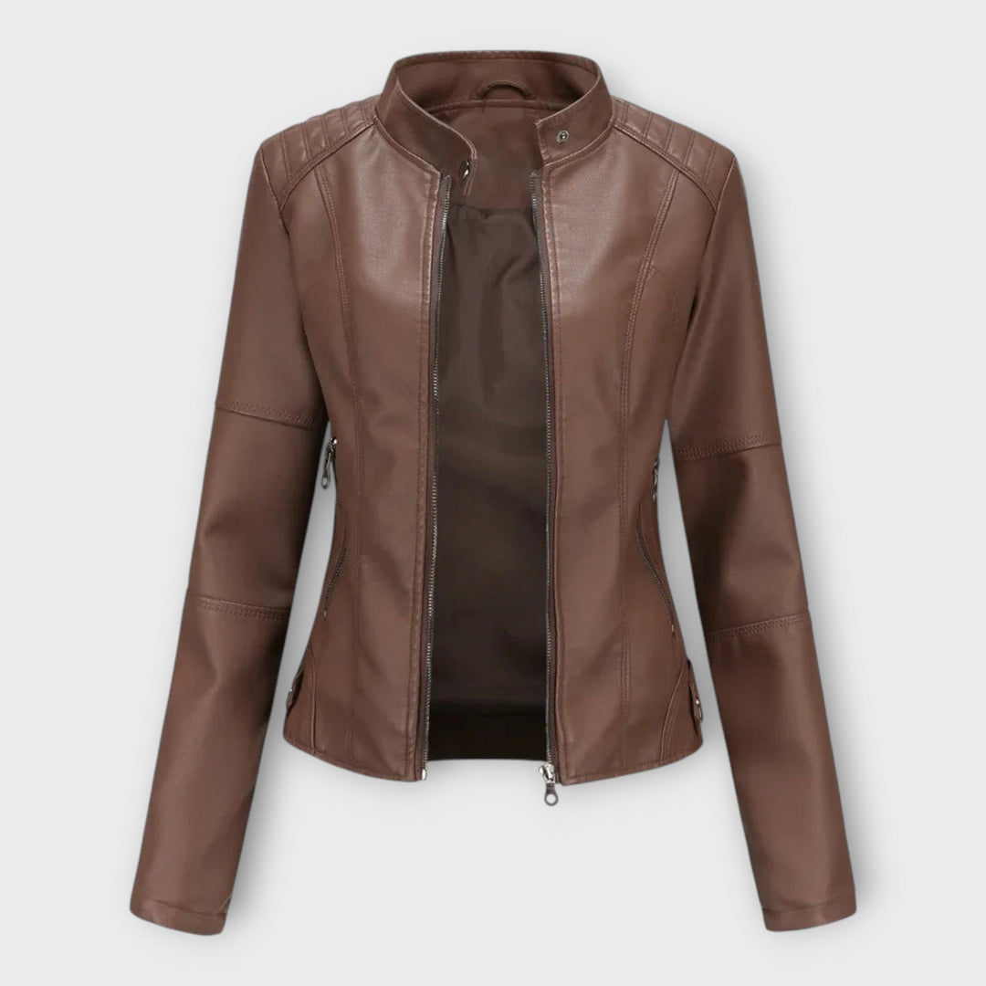 Amelia | Elegant Faux Leather Moto Jacket for Women