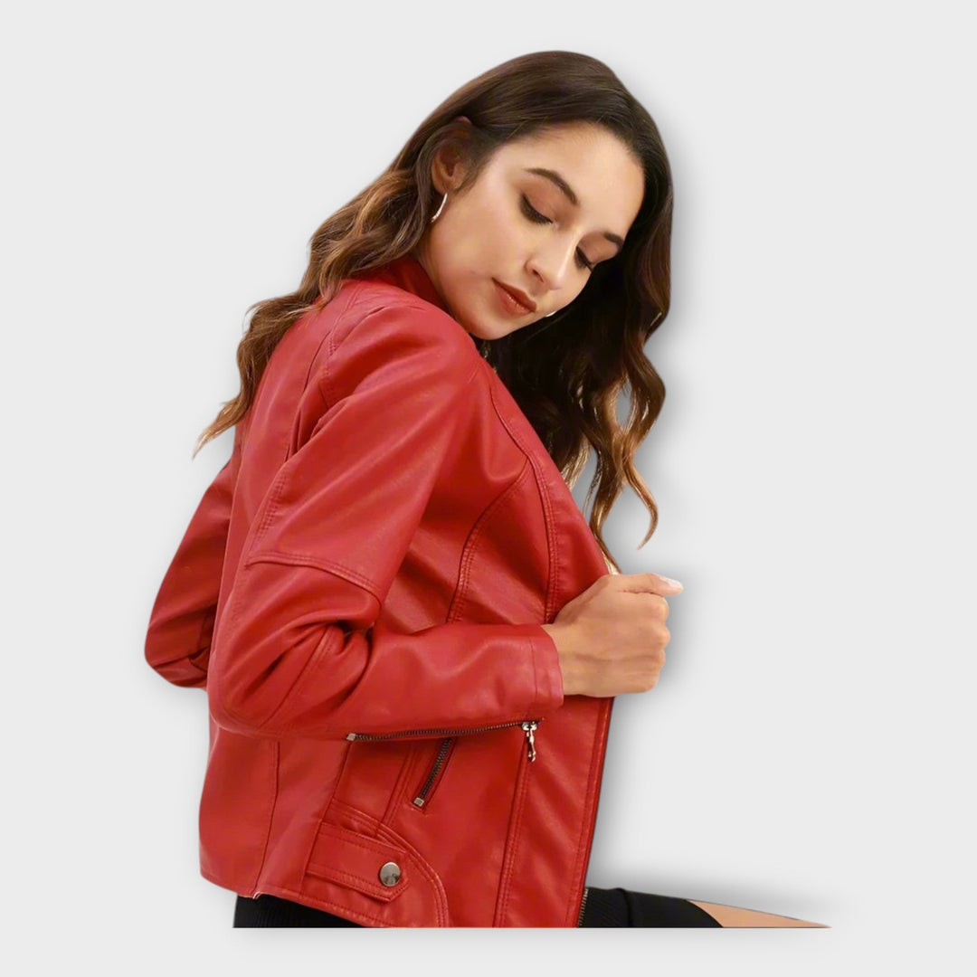 Amelia | Elegant Faux Leather Moto Jacket for Women