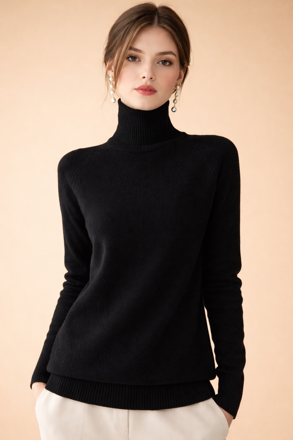 Karivelle Classic Turtleneck Knit Sweater Crew Neck for Women in Black