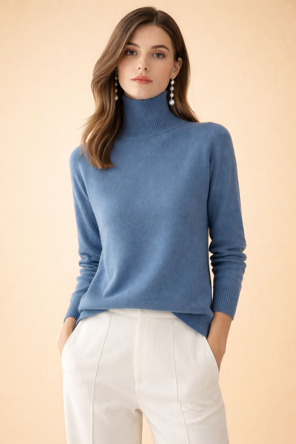 Karivelle Classic Turtleneck Knit Sweater Crew Neck for Women in Blue