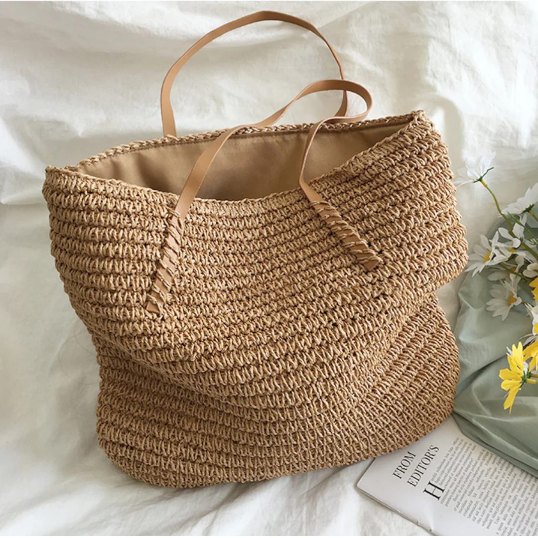 Adelaide | Straw Woven Shoulder Bag for Women - worn view