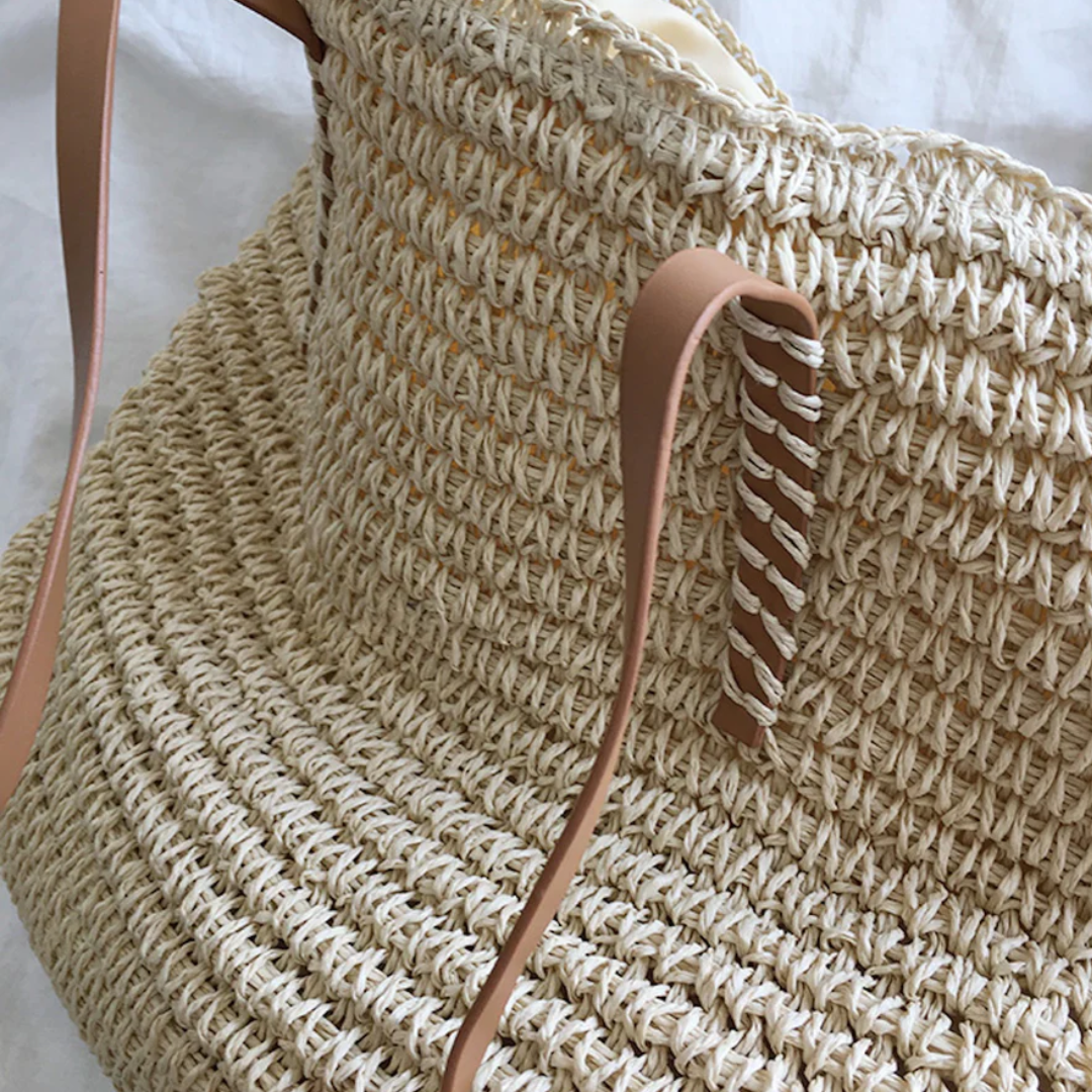 Adelaide | Straw Woven Shoulder Bag for Women - strap detail