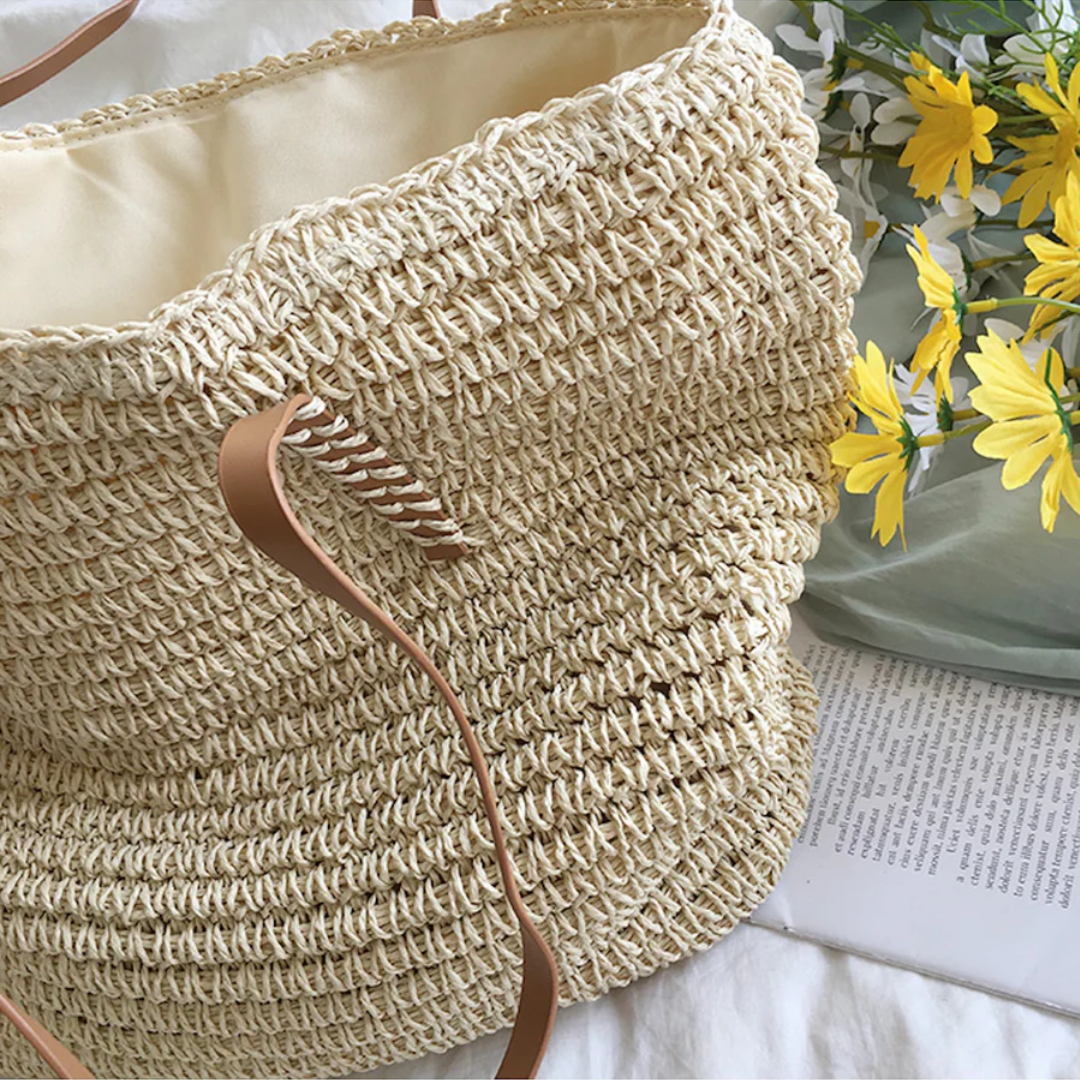 Adelaide | Straw Woven Shoulder Bag for Women - close-up