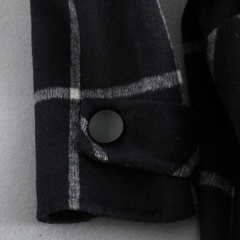 Adelie Tweed Plaid Notch Lapel Wool Coat for Women
