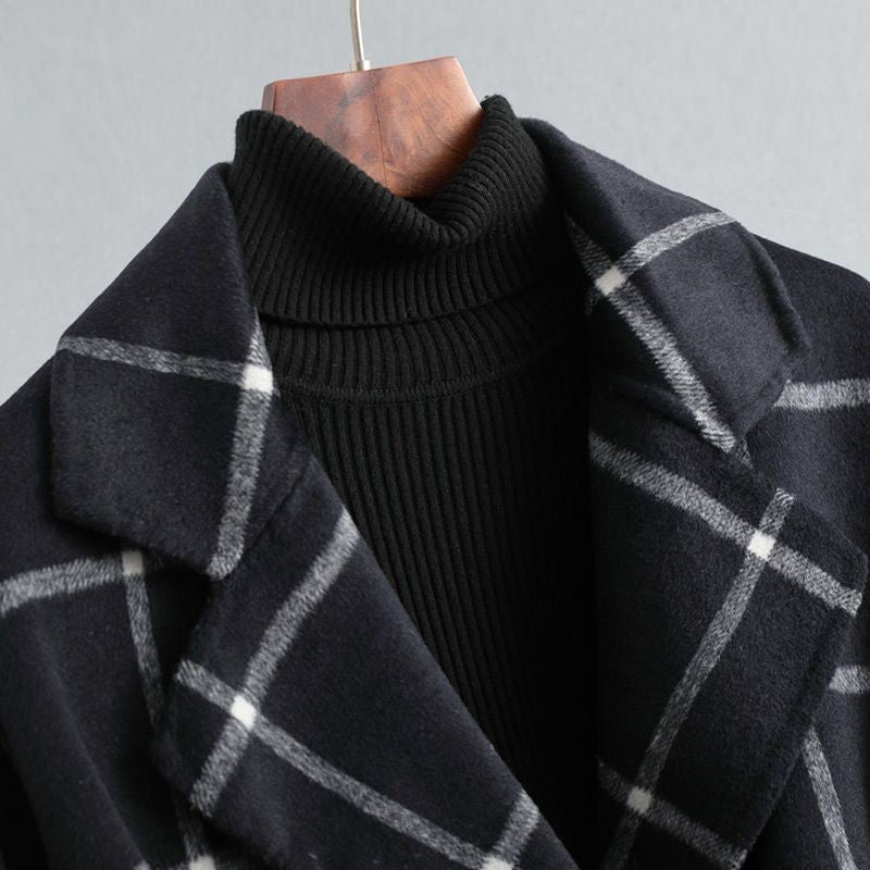 Adelie Tweed Plaid Notch Lapel Wool Coat for Women