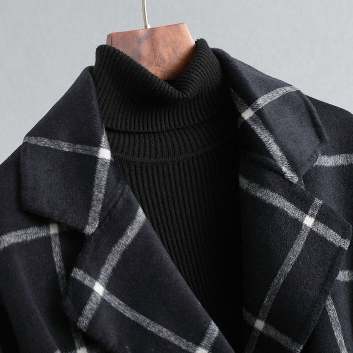 Adelie Tweed Plaid Notch Lapel Wool Coat for Women