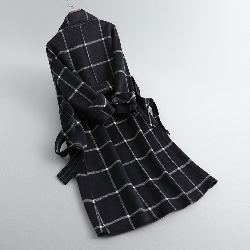 Adelie Tweed Plaid Notch Lapel Wool Coat for Women