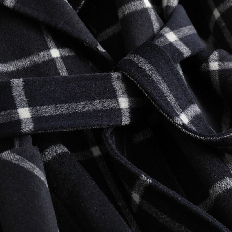 Adelie Tweed Plaid Notch Lapel Wool Coat for Women