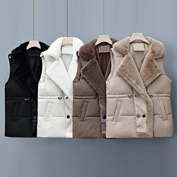 Puffer Vest with Faux Fur Collar and Drawcord
