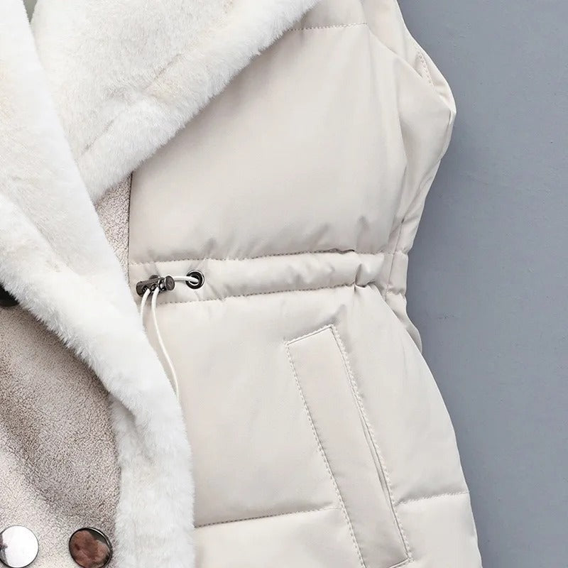 Puffer Vest with Faux Fur Collar and Drawcord