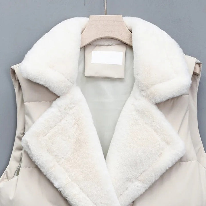 Puffer Vest with Faux Fur Collar and Drawcord