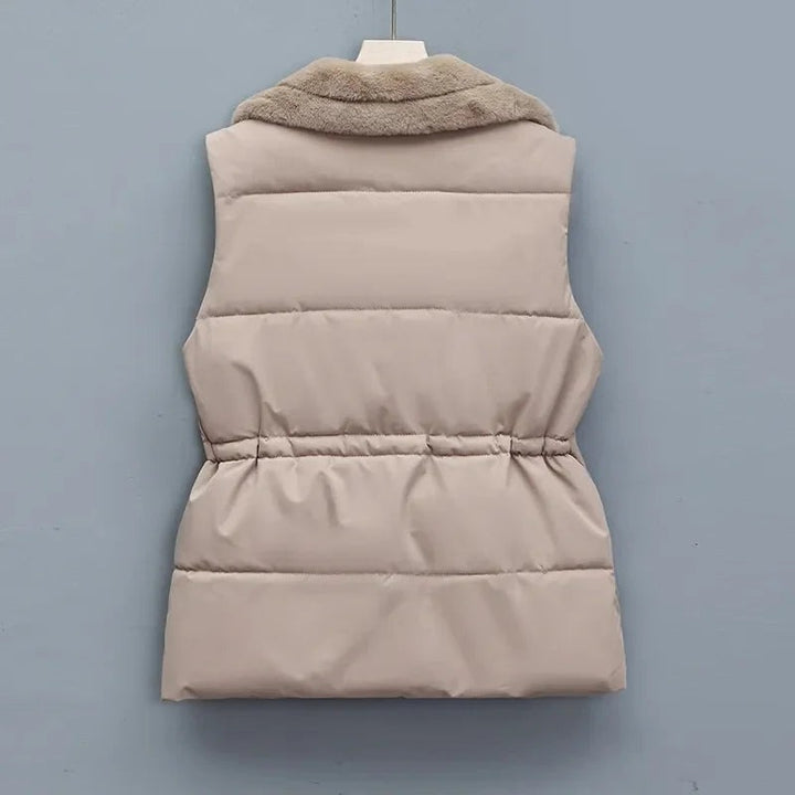 Puffer Vest with Faux Fur Collar and Drawcord