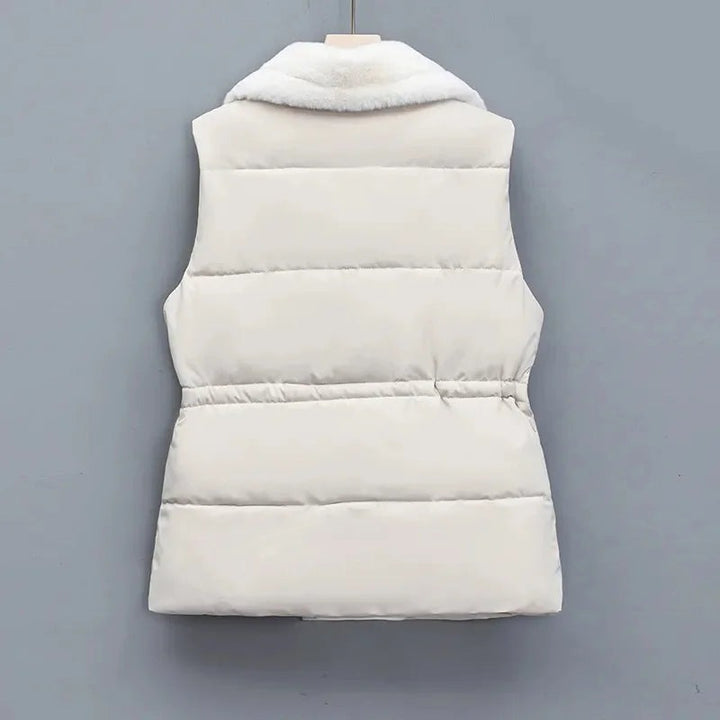 Puffer Vest with Faux Fur Collar and Drawcord