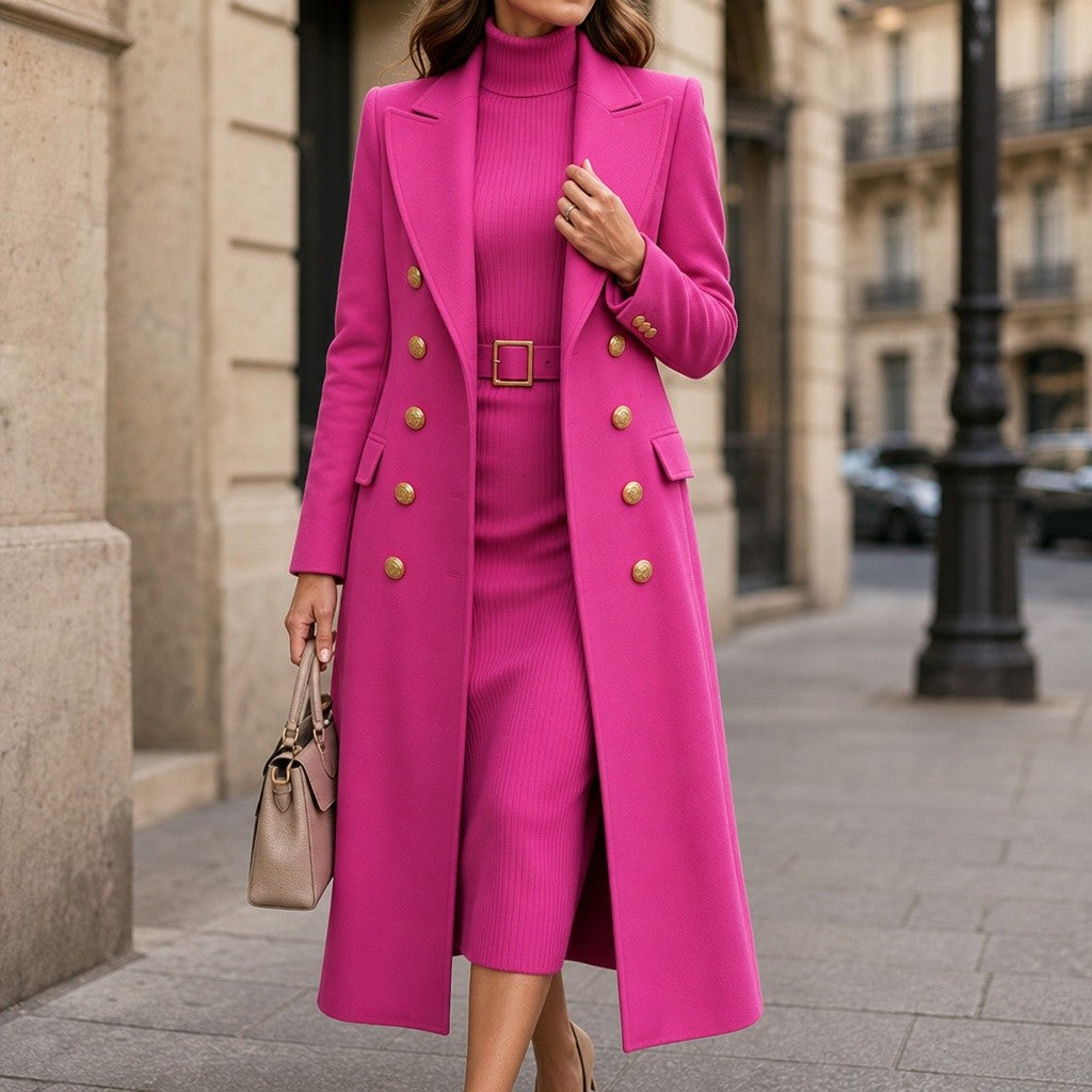 Aimee — Elegant Long Double Breasted Pea Coat for Women, StyleTruly