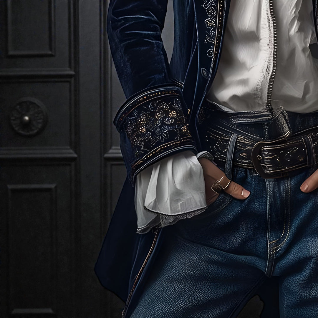Velvet Blazer with Embroidered Cuffs and Peplum