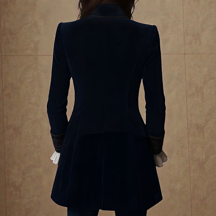 Velvet Blazer with Embroidered Cuffs and Peplum
