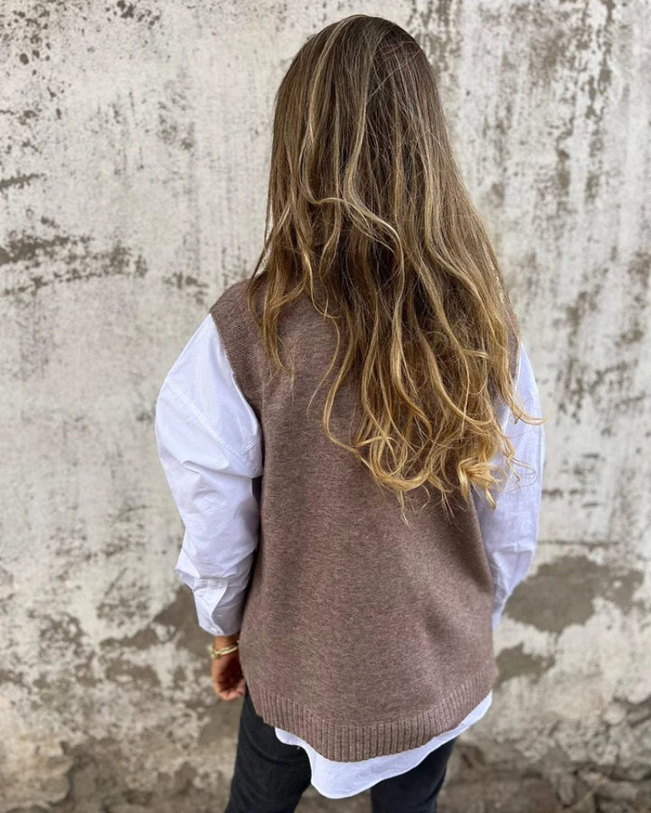 Sweater Vest with Collar and Ribbed Trim