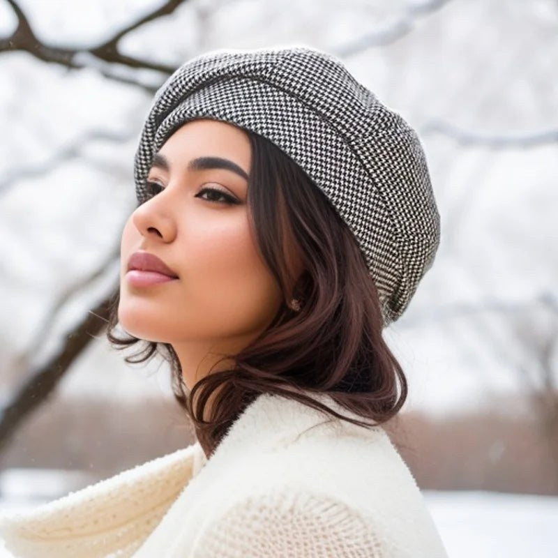 Amberly — Textured Plaid Wool Beret (2), StyleTruly