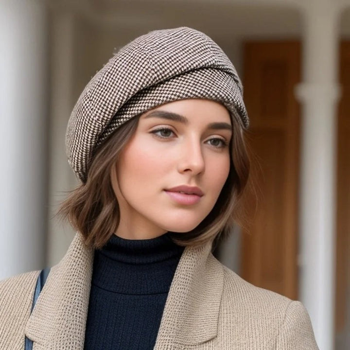 Amberly — Textured Plaid Wool Beret (3), StyleTruly