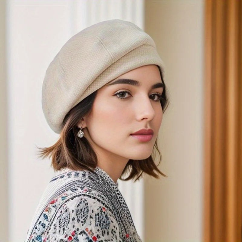 Amberly — Textured Plaid Wool Beret (4), StyleTruly
