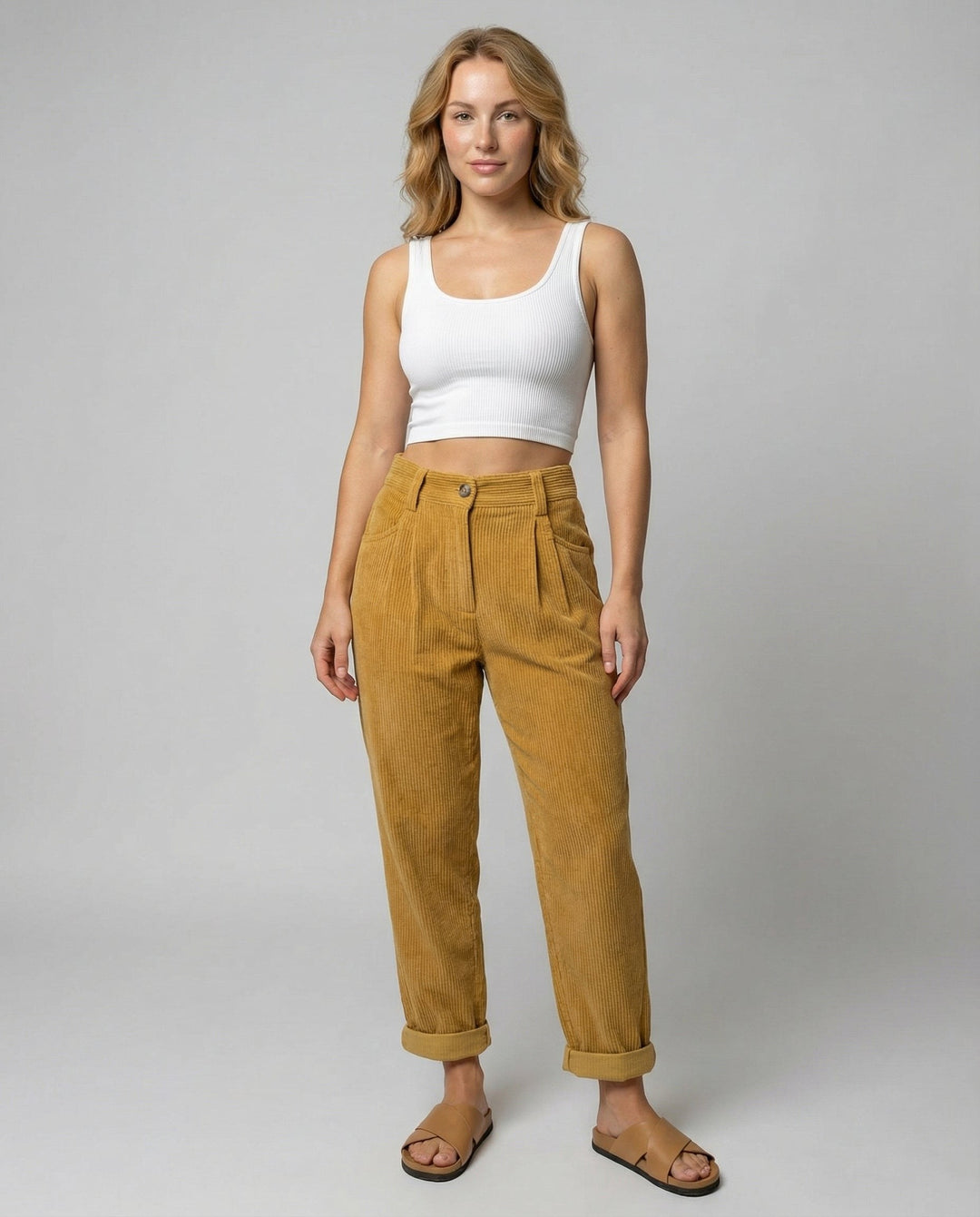 Angelique — Elastic Waist Corduroy Pants, StyleTruly